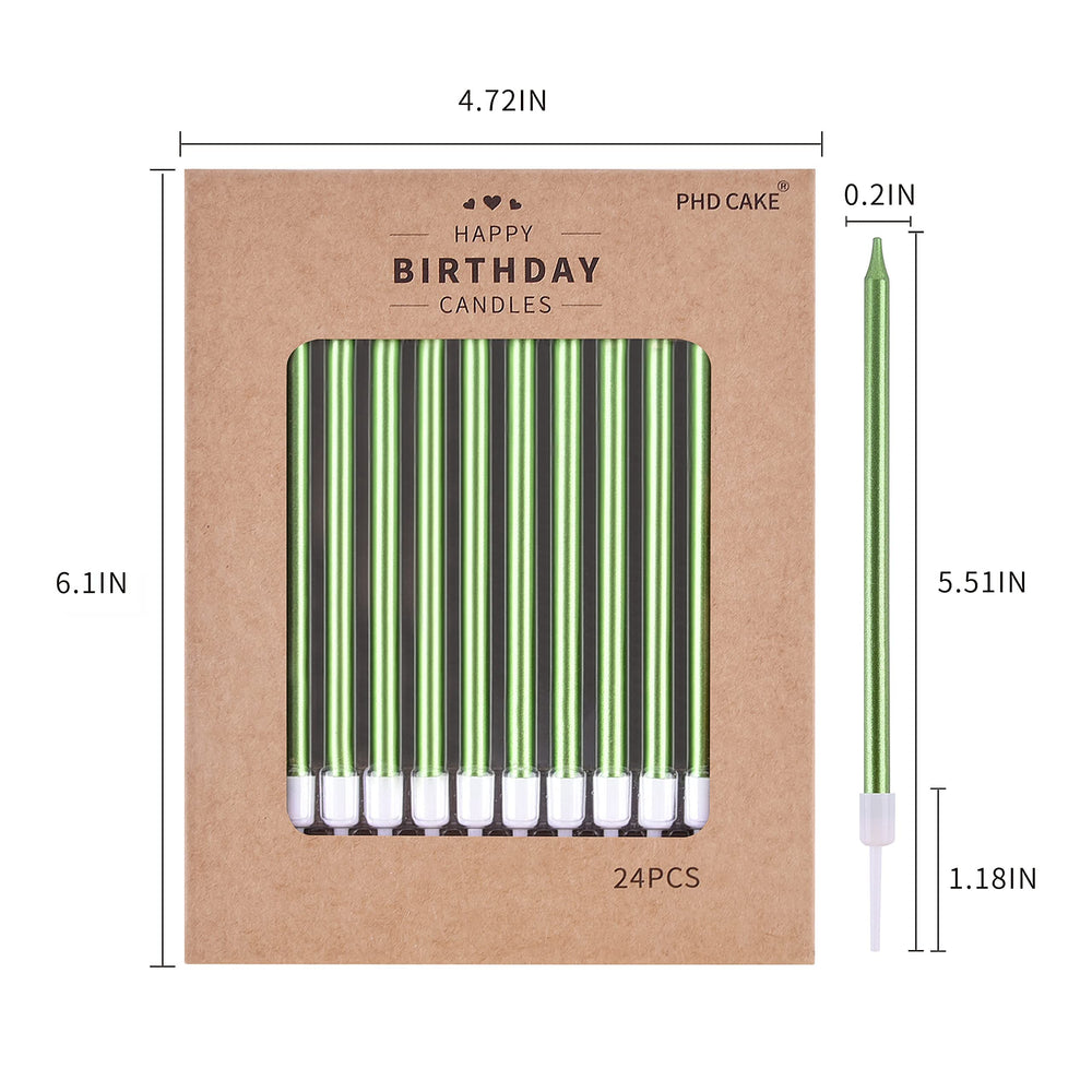 PHD CAKE green metallic candles create dramatic candlelight at a party