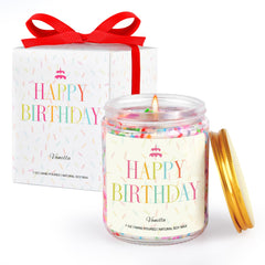 PHD CAKE Happy Birthday Candle vanilla jar emitting warm celebratory scent