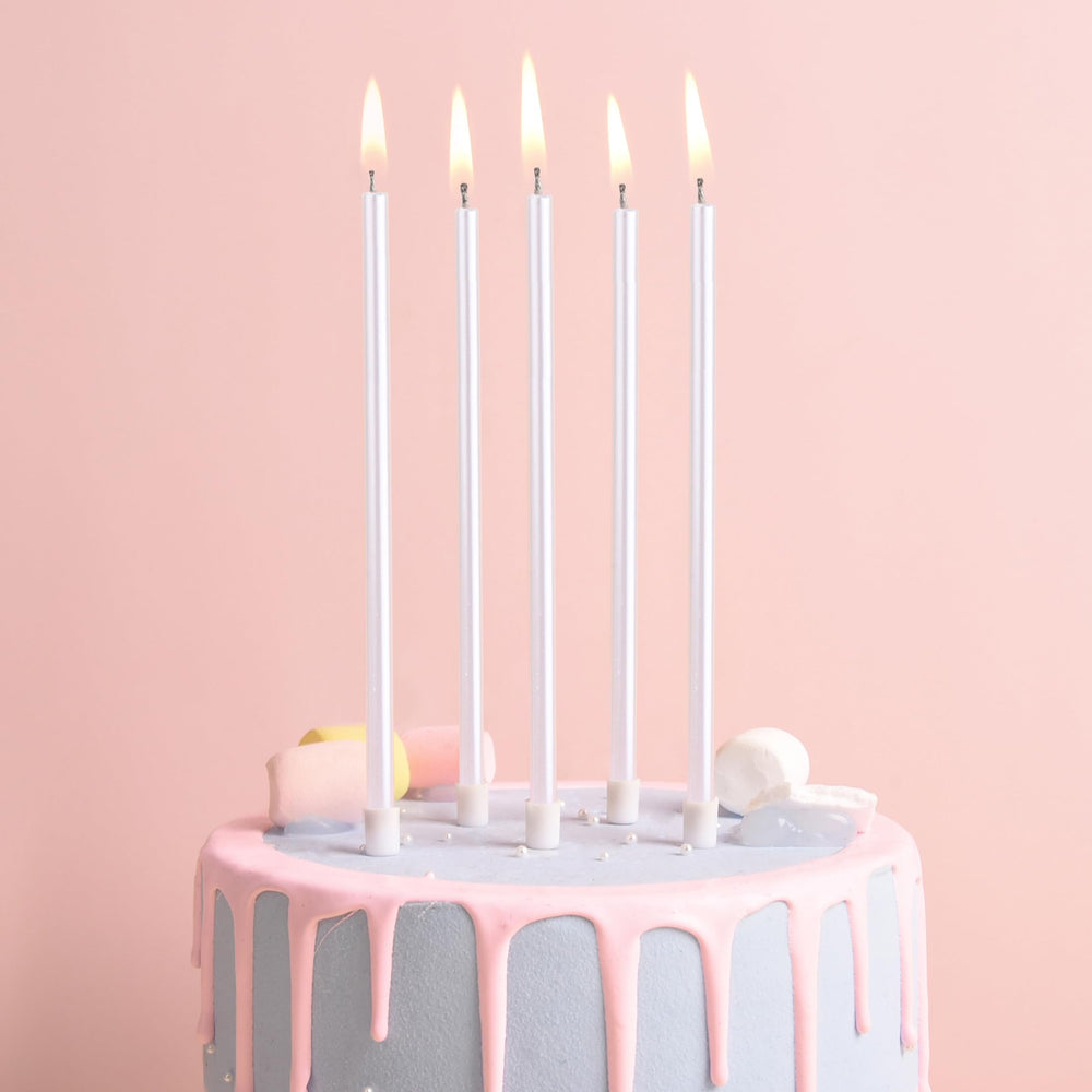 PHD CAKE Pearl White long thin candles arranged on cake, ideal wedding decor