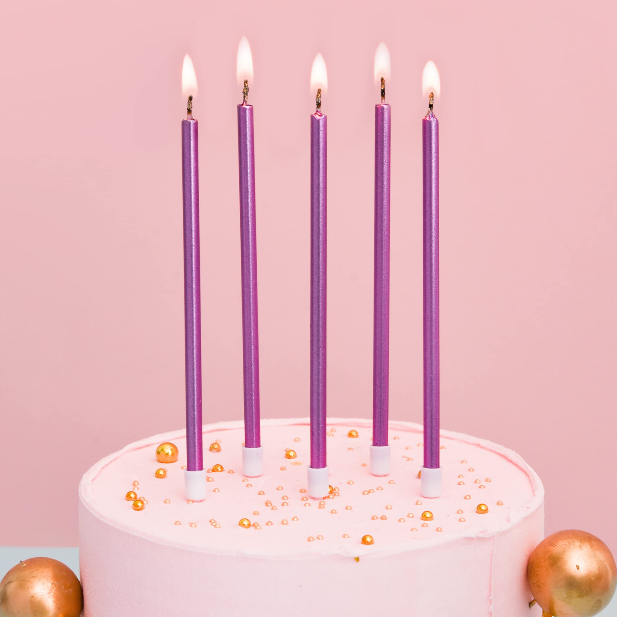 PHD CAKE purple tapered candles close-up showcase sleek metallic shine for classy decor.