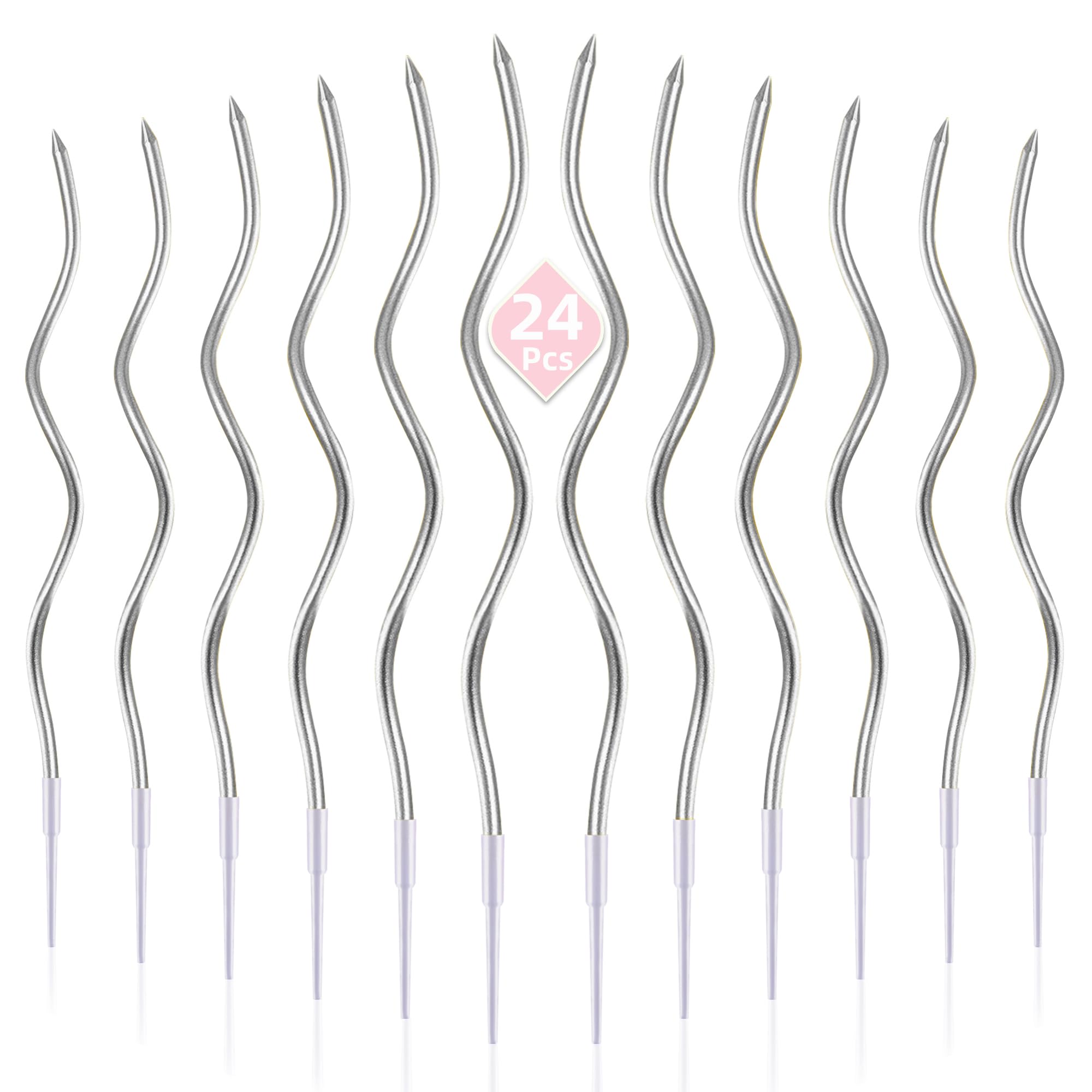 PHD CAKE silver spiral long thin candle in a birthday setup