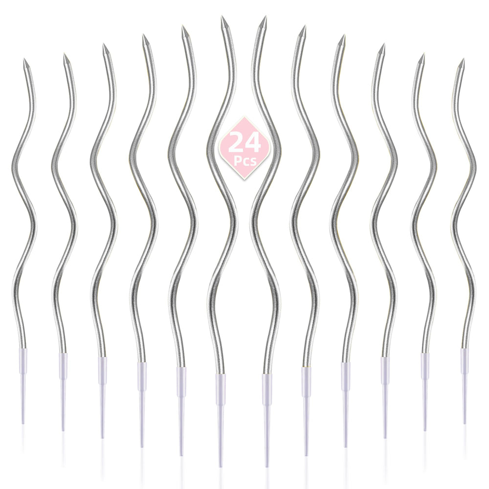 PHD CAKE silver spiral long thin candle in a birthday setup