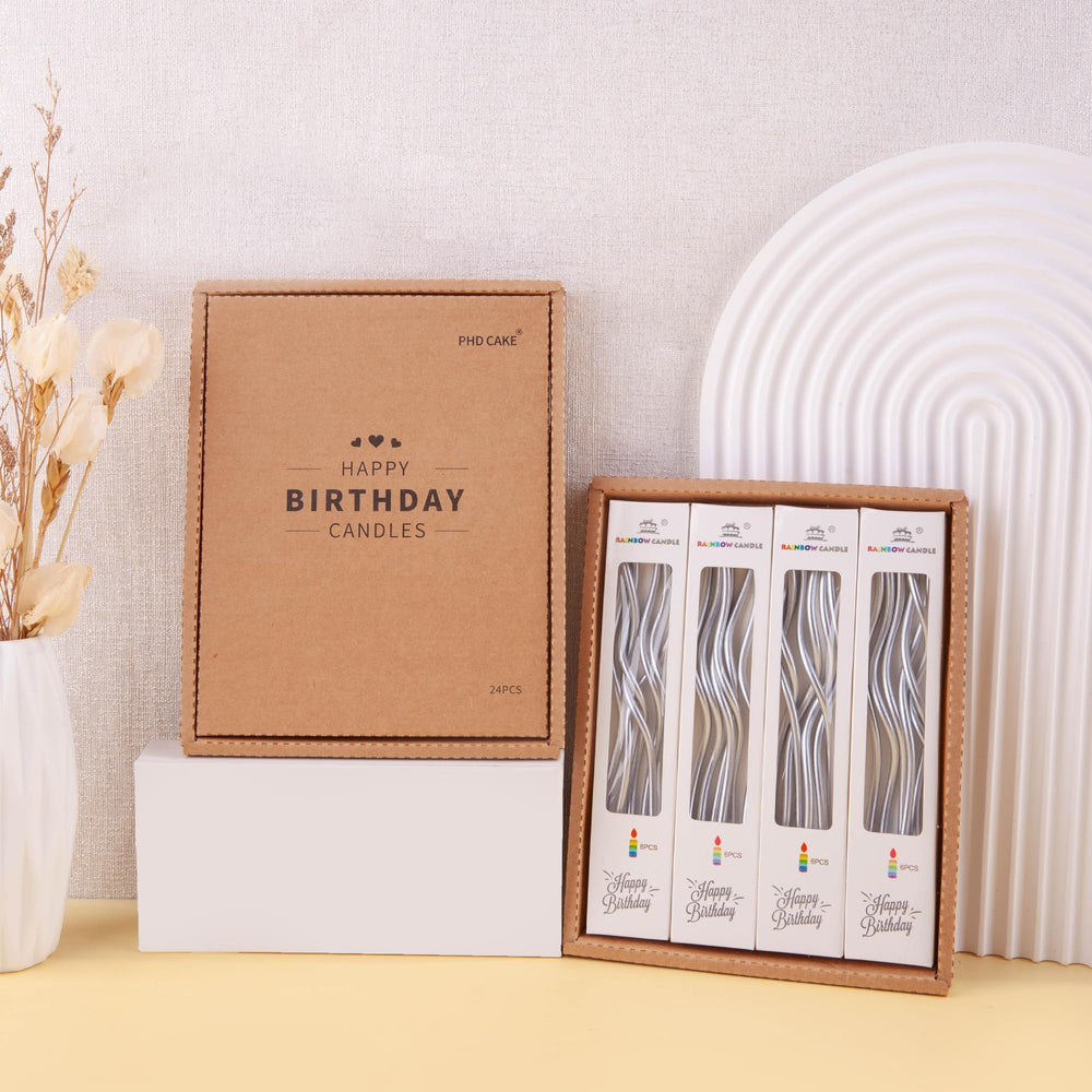 PHD CAKE silver spiral long thin candle used as wedding decor accent