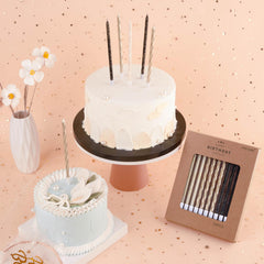 PHD CAKE wedding and party decor with champagne-style candles.