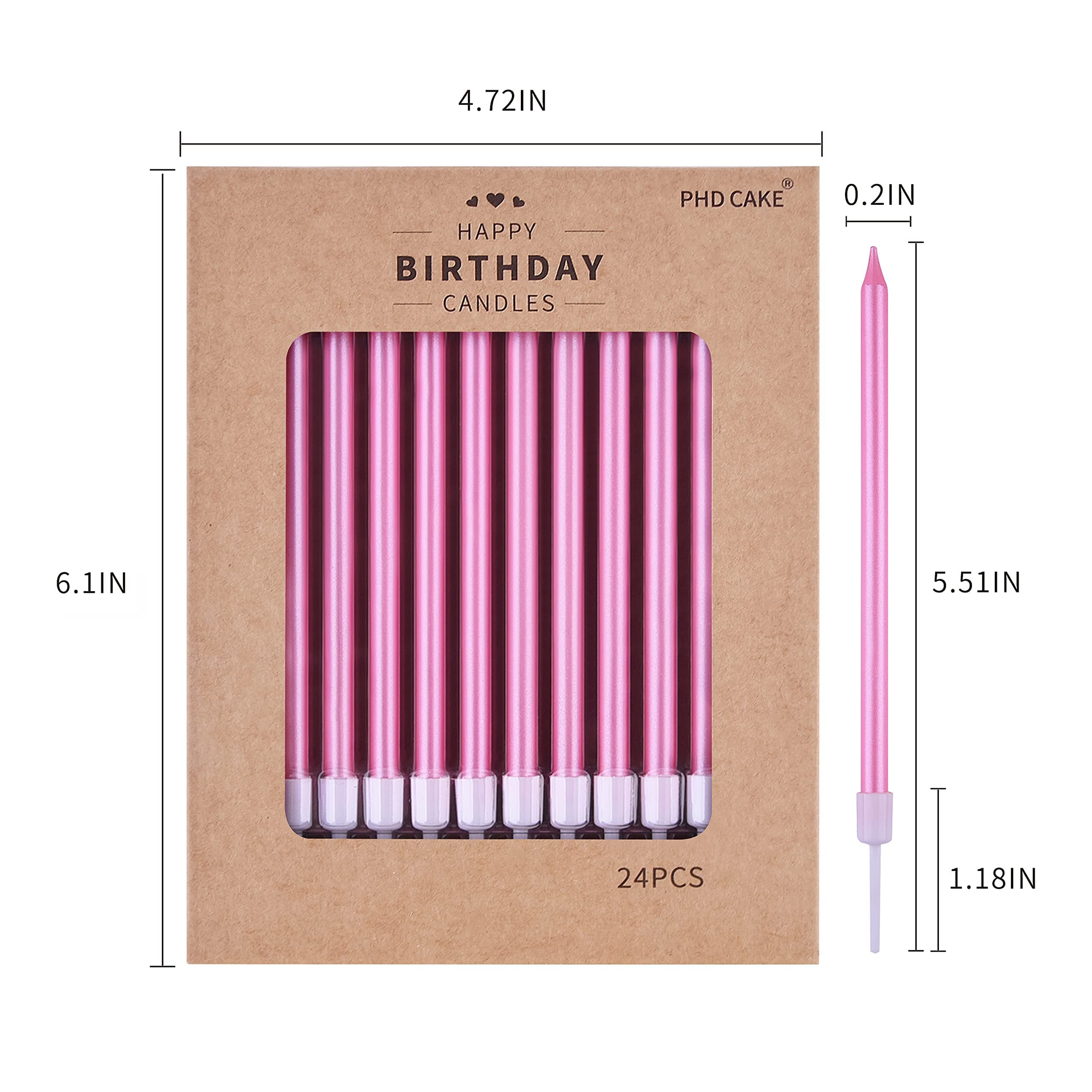 PHD CAKE pink candles create ambient party lighting for birthdays.