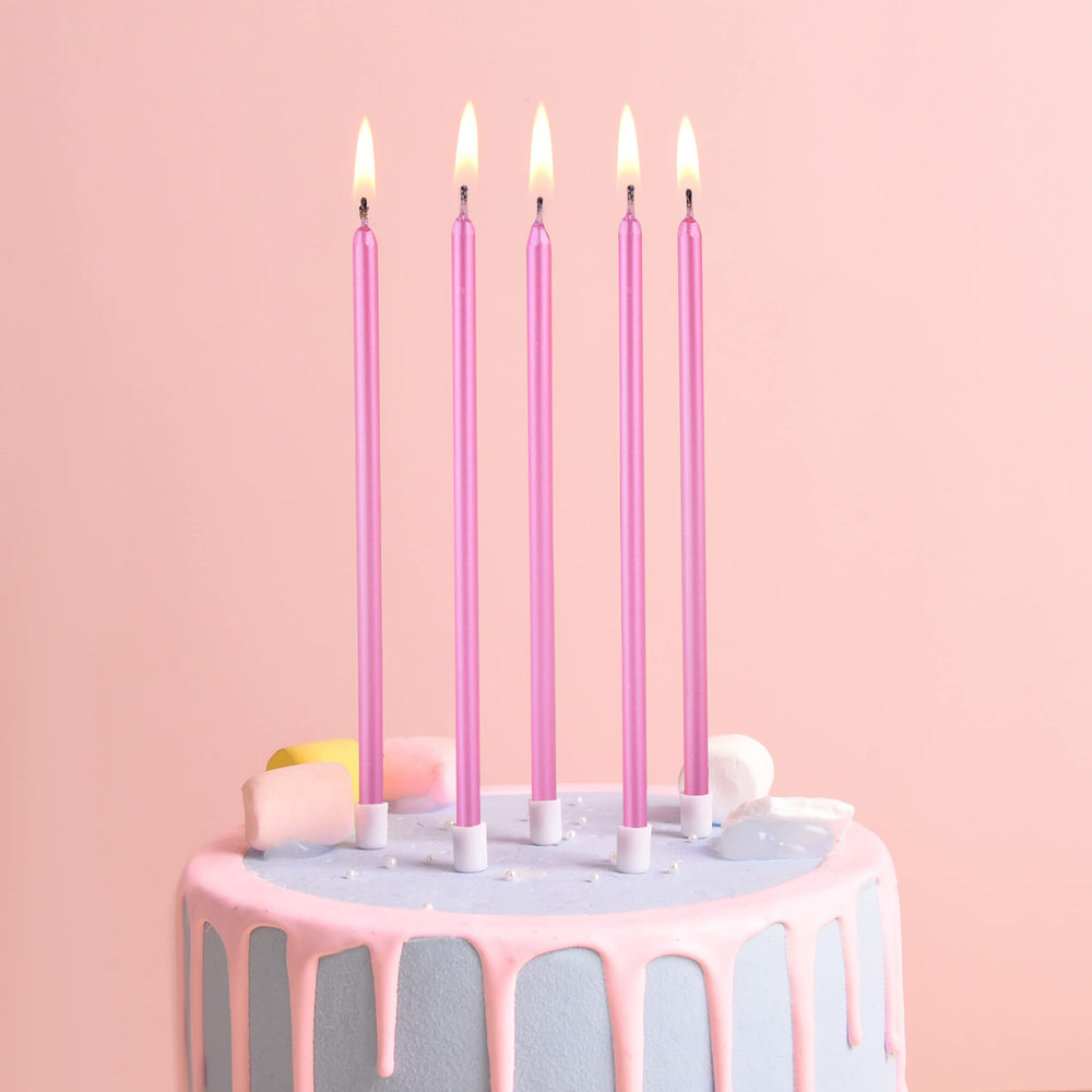 PHD CAKE pink metallic candles set adds dramatic cake decor.