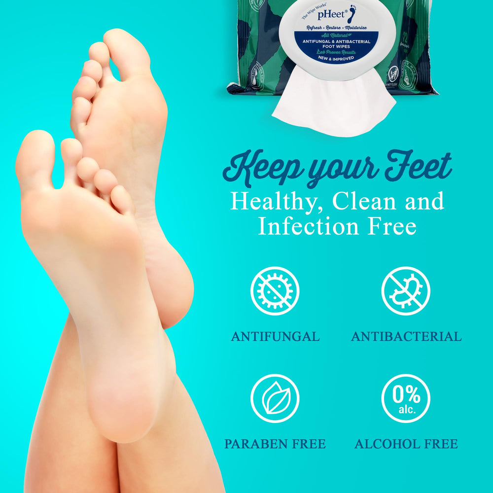pHeet Foot Wipes anti-fungal formula targets microbes while cleansing feet
