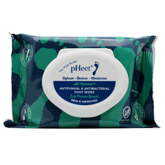 pHeet Foot Wipes bottle showing natural formula for cleansing and refreshing feet