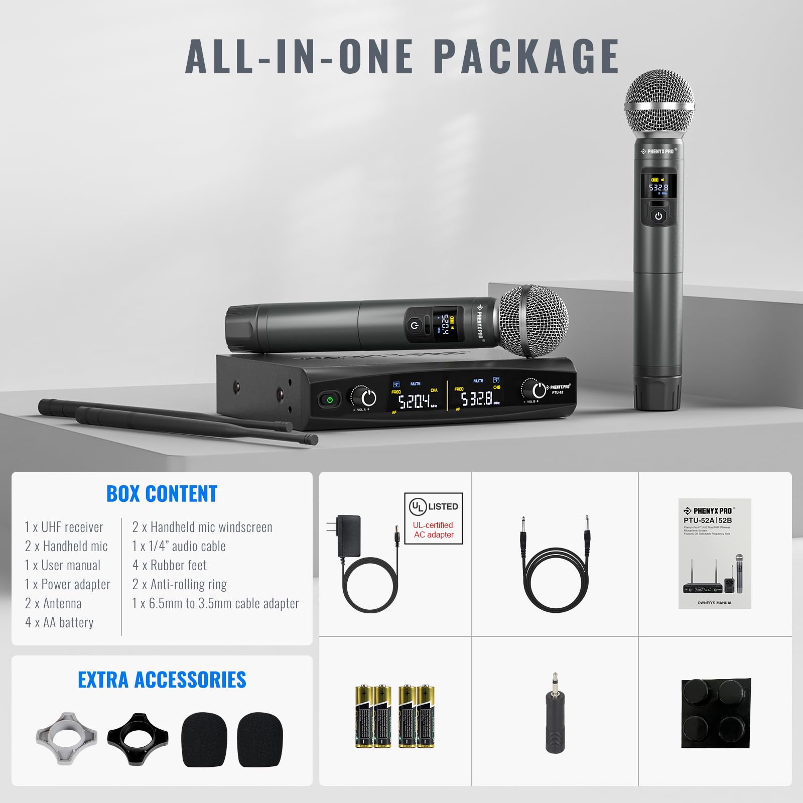 Phenyx Pro box contents laid out for quick setup and compatibility