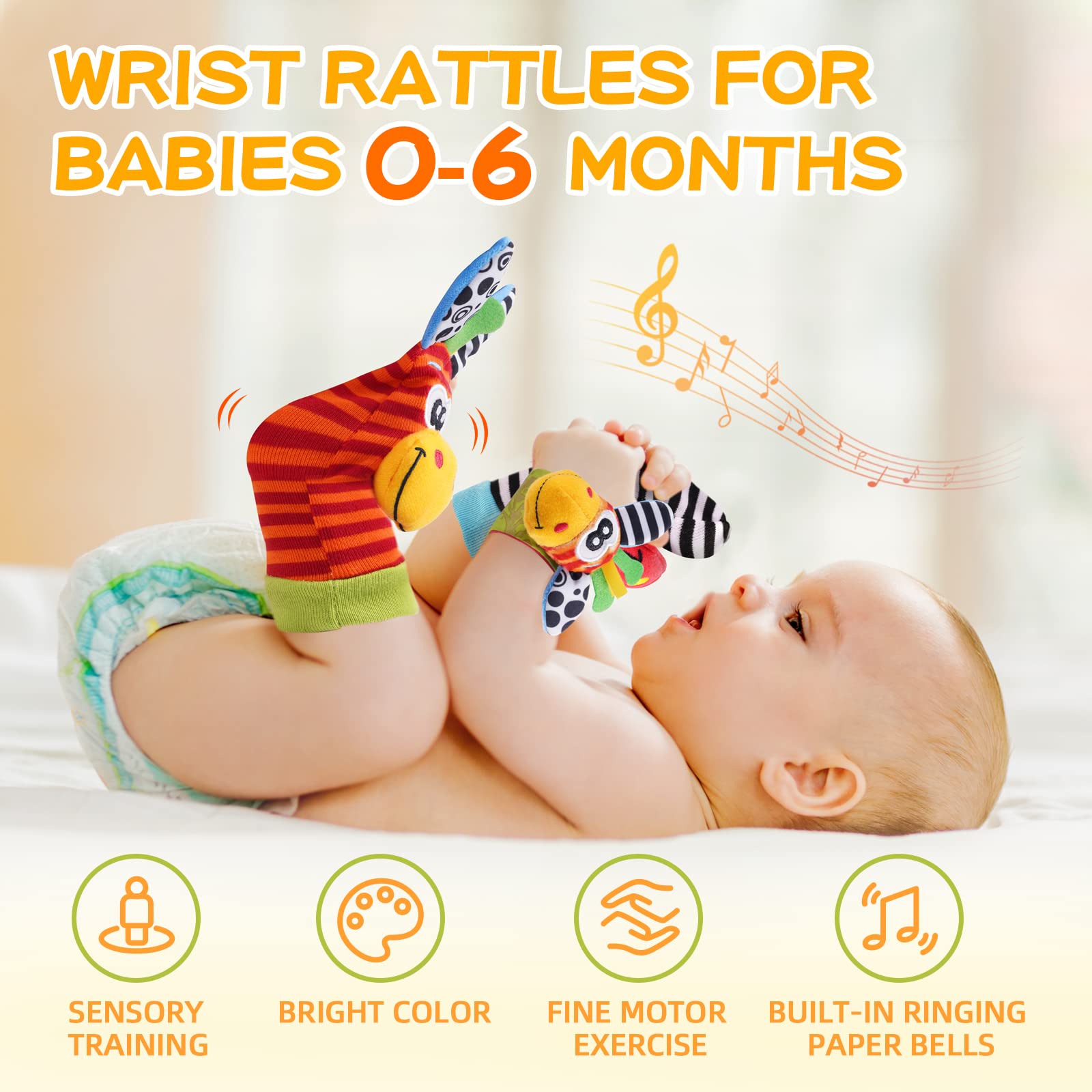PHEZAPA adjustable velcro wrist rattle ensures a secure fit.