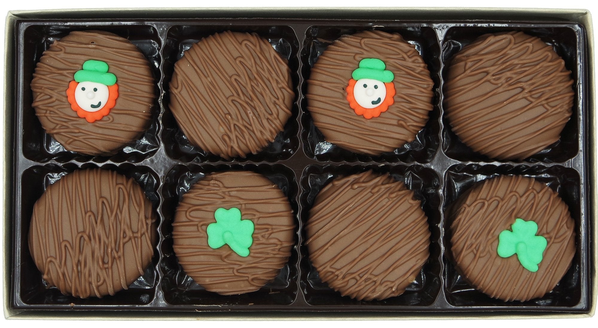 Philadelphia Candies shamrock decorated sandwich cookie, ideal for gifting and celebrations.
