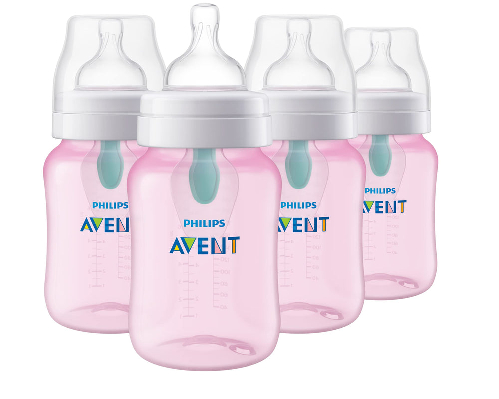Philips Avent anti-colic bottle with AirFree vent reduces air ingestion during feeds.