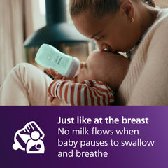 Anti-colic valve in Philips Avent bottle directs air away from baby's tummy