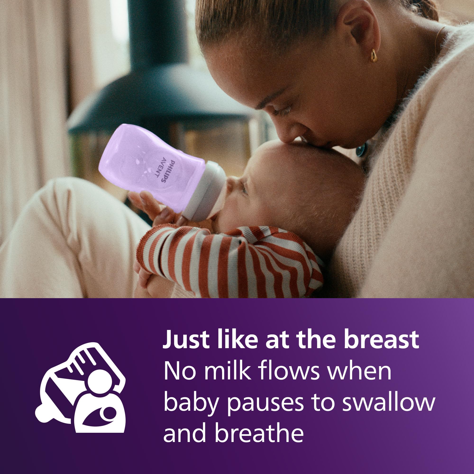 Philips Avent anti-colic valve visible during feeding