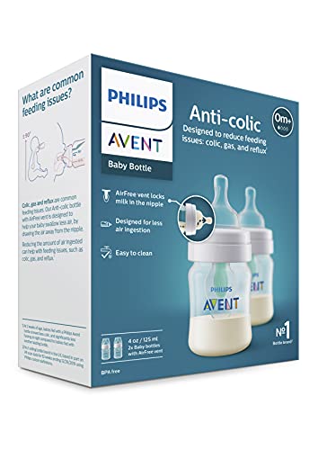 Bottle in use, baby feeding upright with AirFree vent.