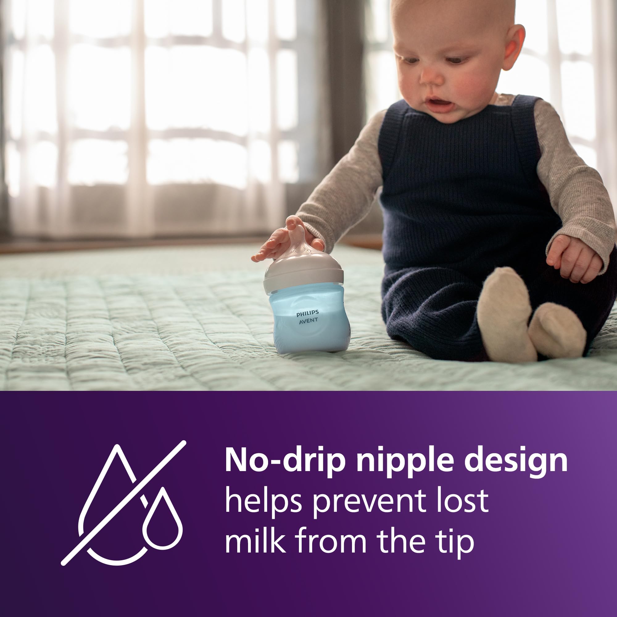 Philips Avent 4-pack 4oz bottles in blue for easy feeding