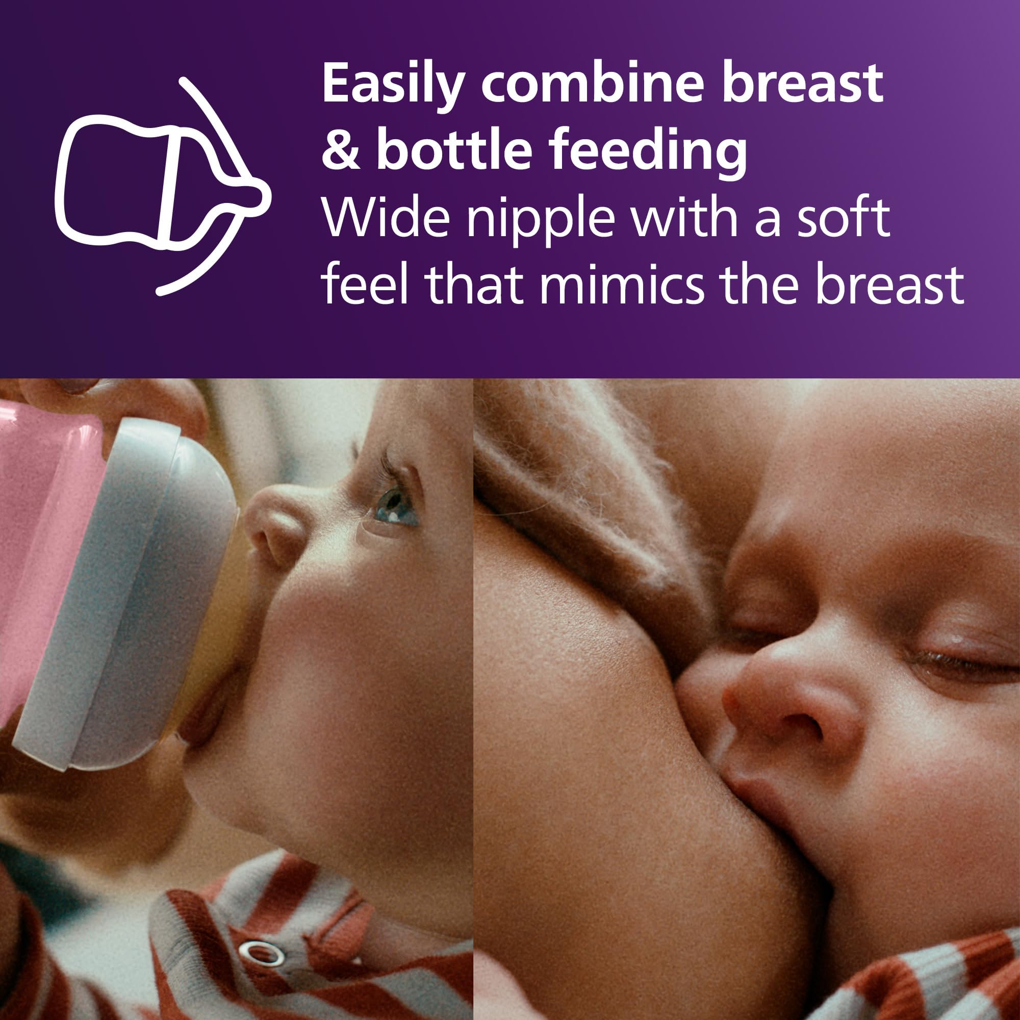 Philips Avent Natural bottle anti-colic valve helps keep tummy comfortable.