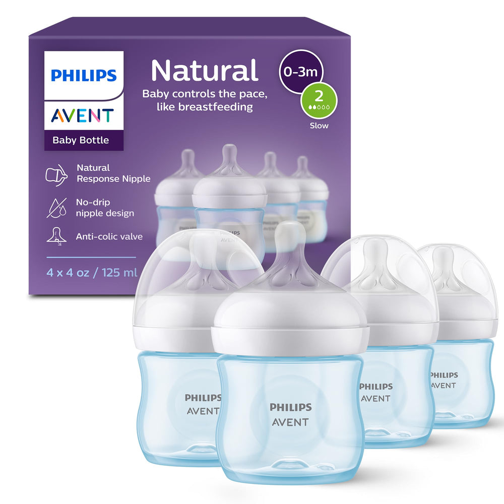 Philips Avent Natural bottle close-up of blue cap, smooth feeding experience