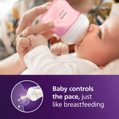 Philips Avent Natural bottle nipple opening shows baby-driven milk release.