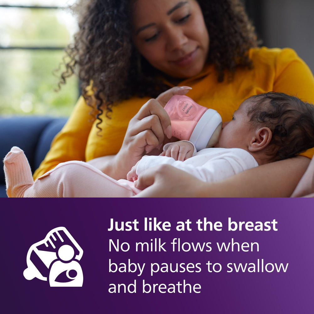 Philips Avent Natural bottle no-drip nipple prevents spills during feeds.