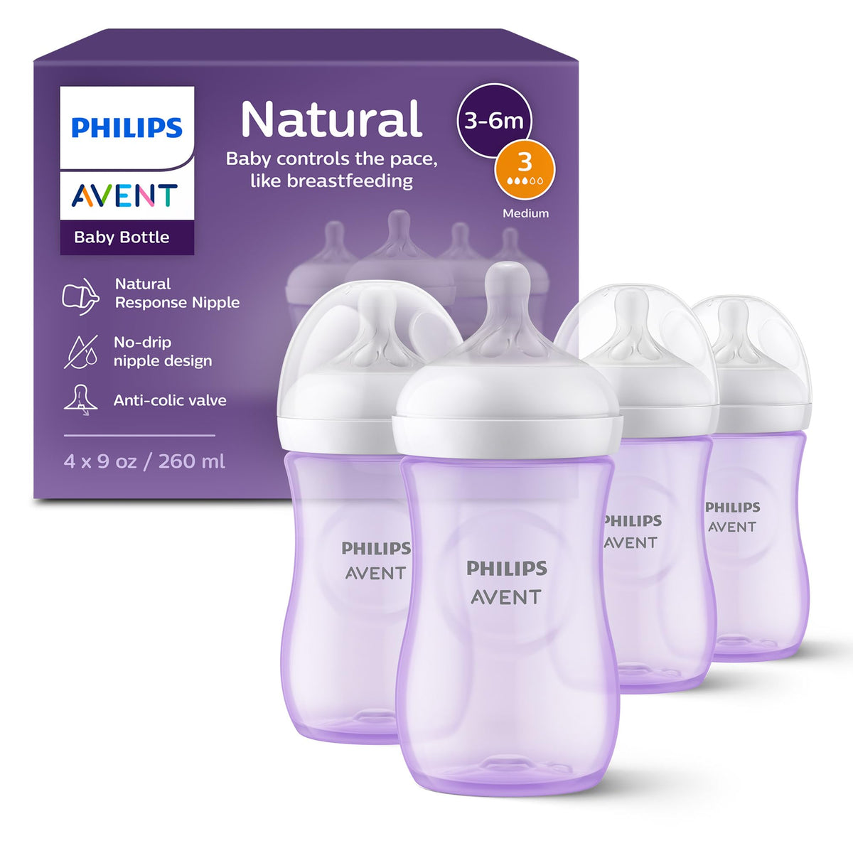 Philips Avent Natural bottle showing the opening and tip for controlled flow