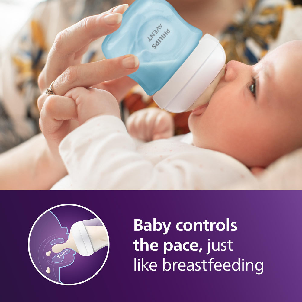 Philips Avent Natural bottle opening and tip shows milk release synced with baby