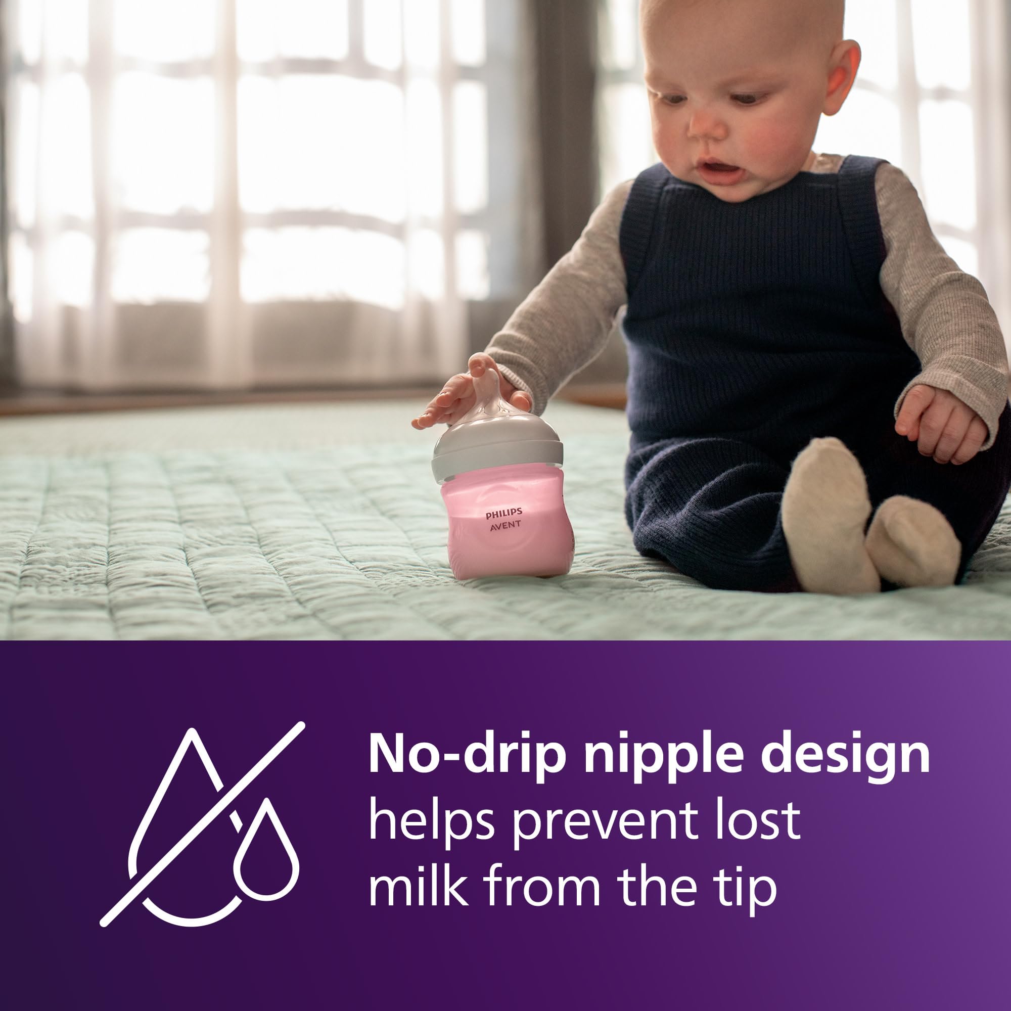 Philips Avent Natural bottle pack 4x4oz pink offers convenience.