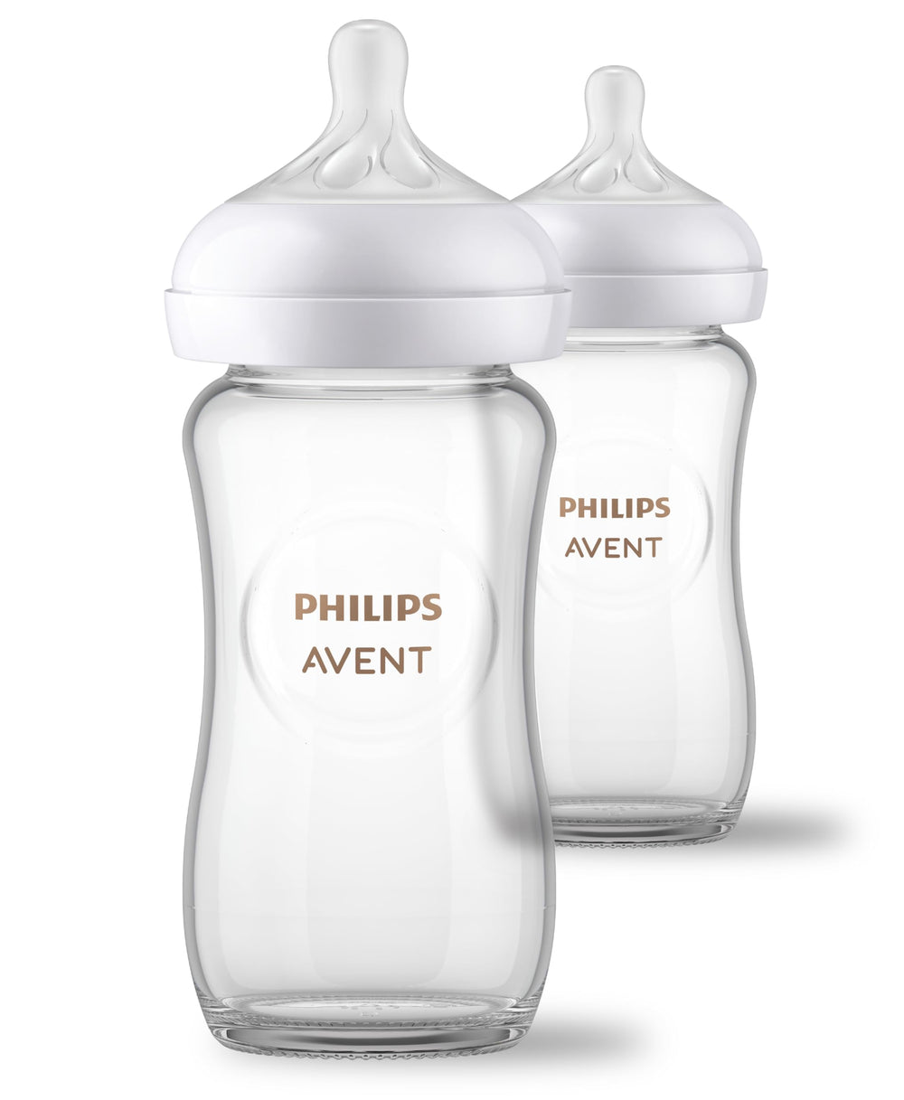 Philips Avent natural glass bottle 8oz supports baby's natural feeding rhythm.