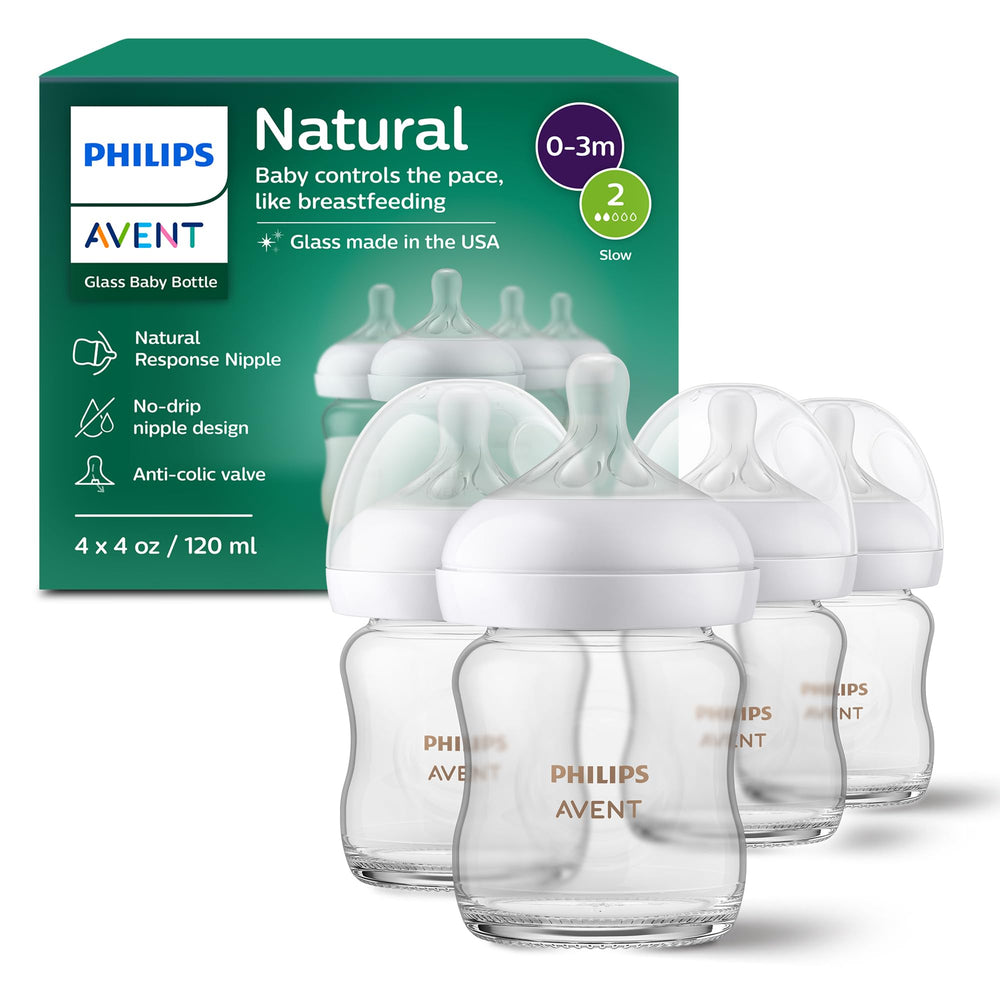 Philips Avent Natural Glass Bottle Flow 2 4oz enhances paced feeding.