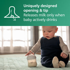 Philips Avent no-drip nipple design minimizes milk spills during feeding.