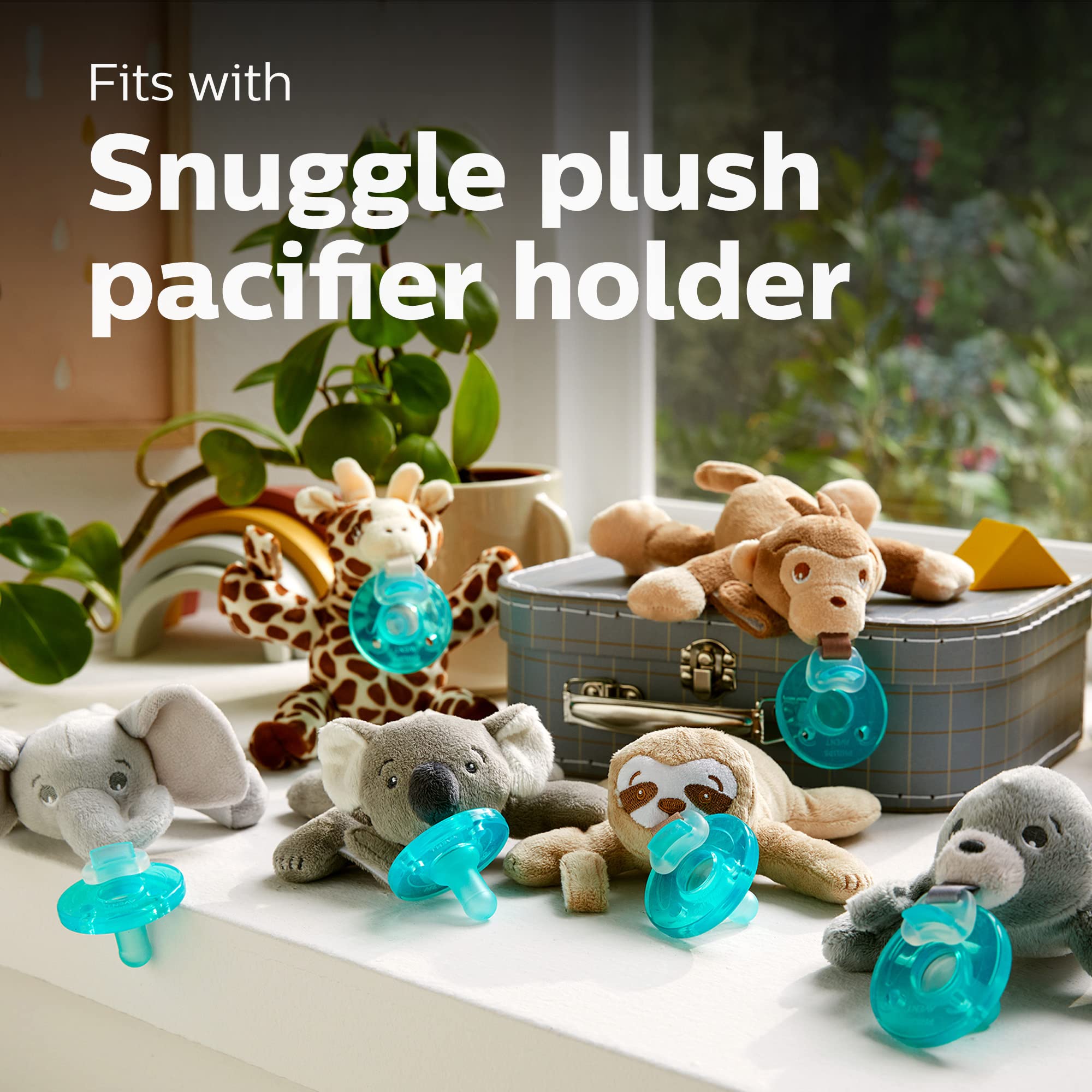 Philips Avent Soothie Heart pacifier compatibility clips demonstrate easy attachment.