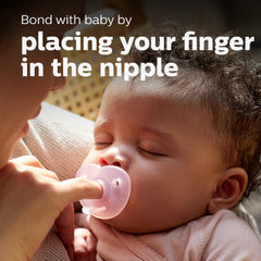 Philips Avent Soothie Heart pacifier nipple detail emphasizing strong, smooth silicone for durability.
