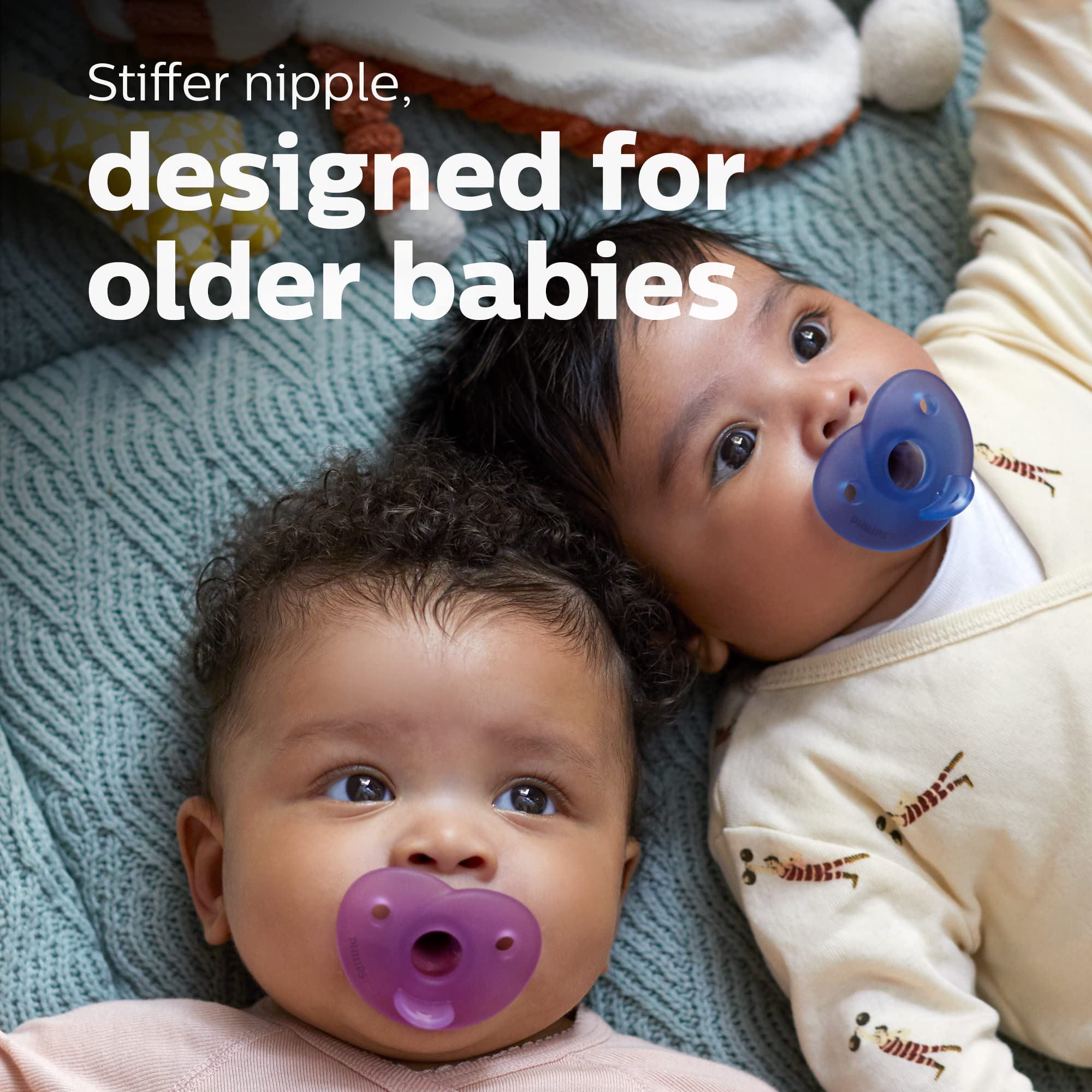 Philips Avent Soothie Heart pacifier two-pack image demonstrating convenient replacement option.