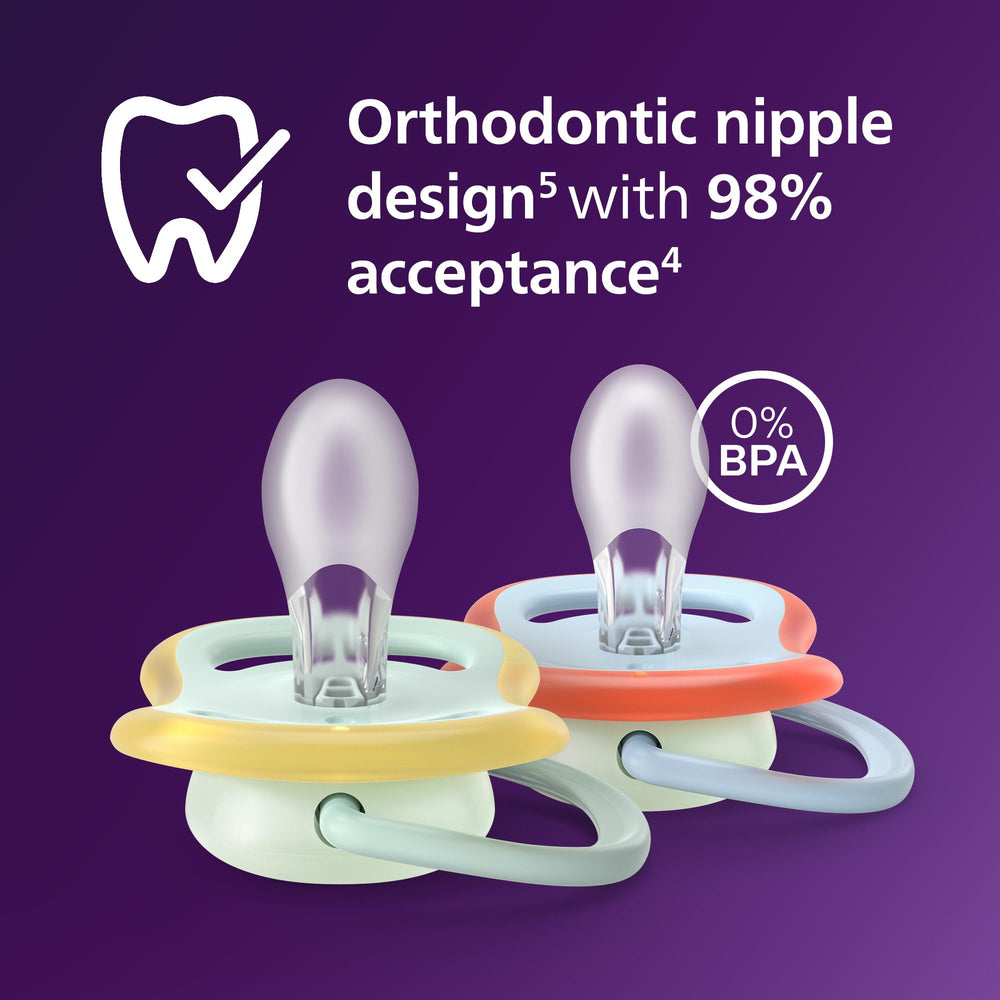 Philips Avent Orthodontic nipple design reduces pressure on teeth and gums.