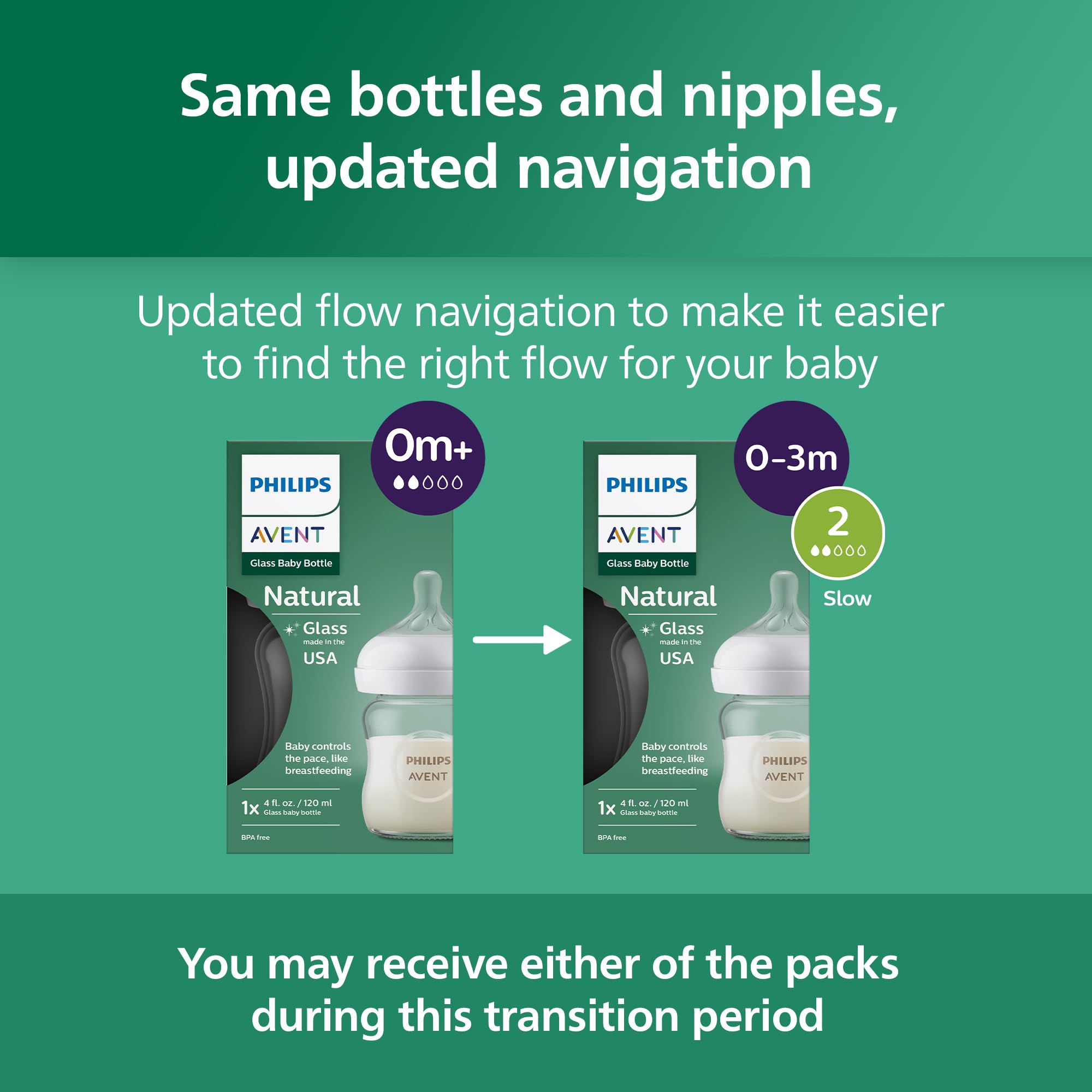 Philips Avent wide-neck bottle simplifies filling and cleaning.