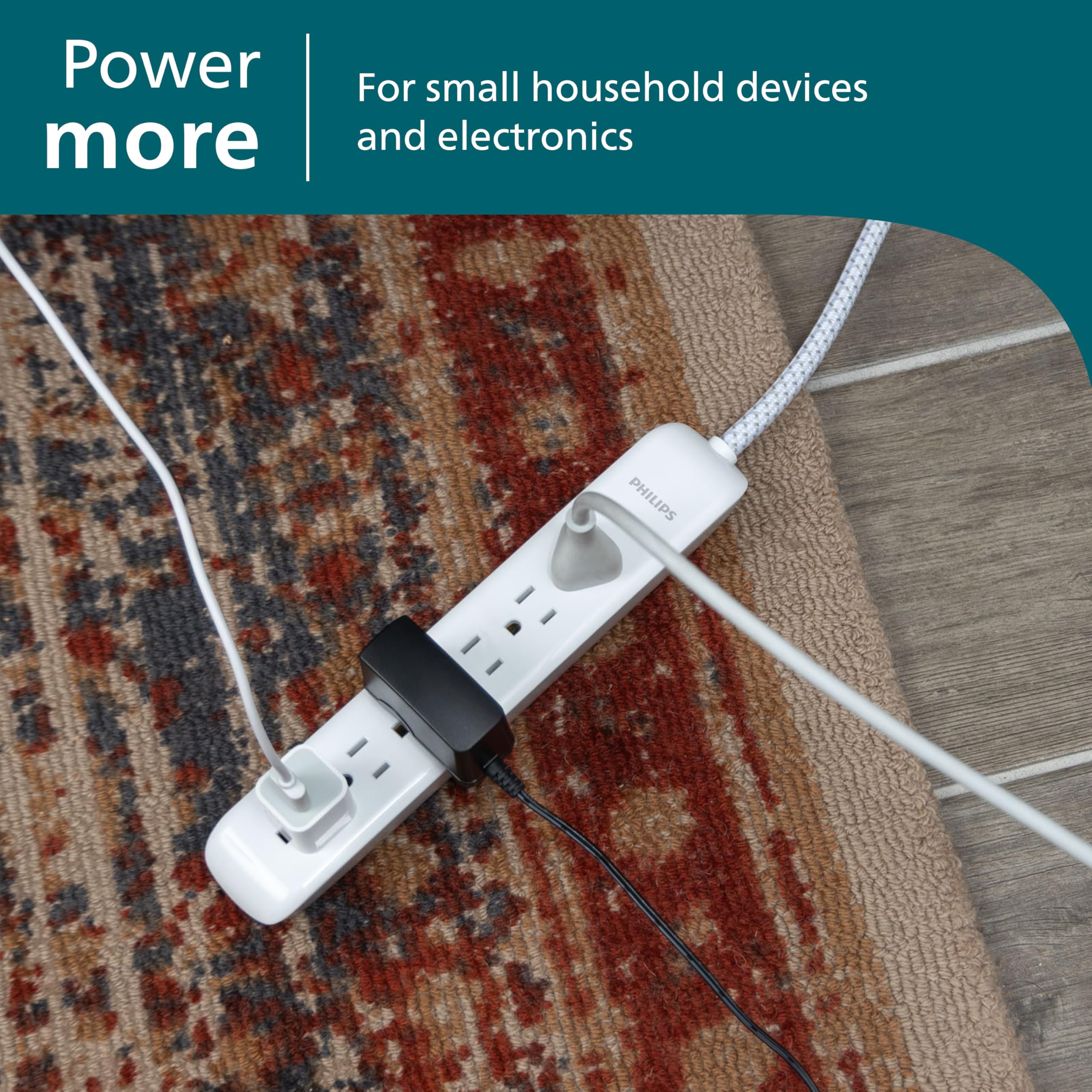 Philips flat plug design fits behind desks and couches for clean placement.