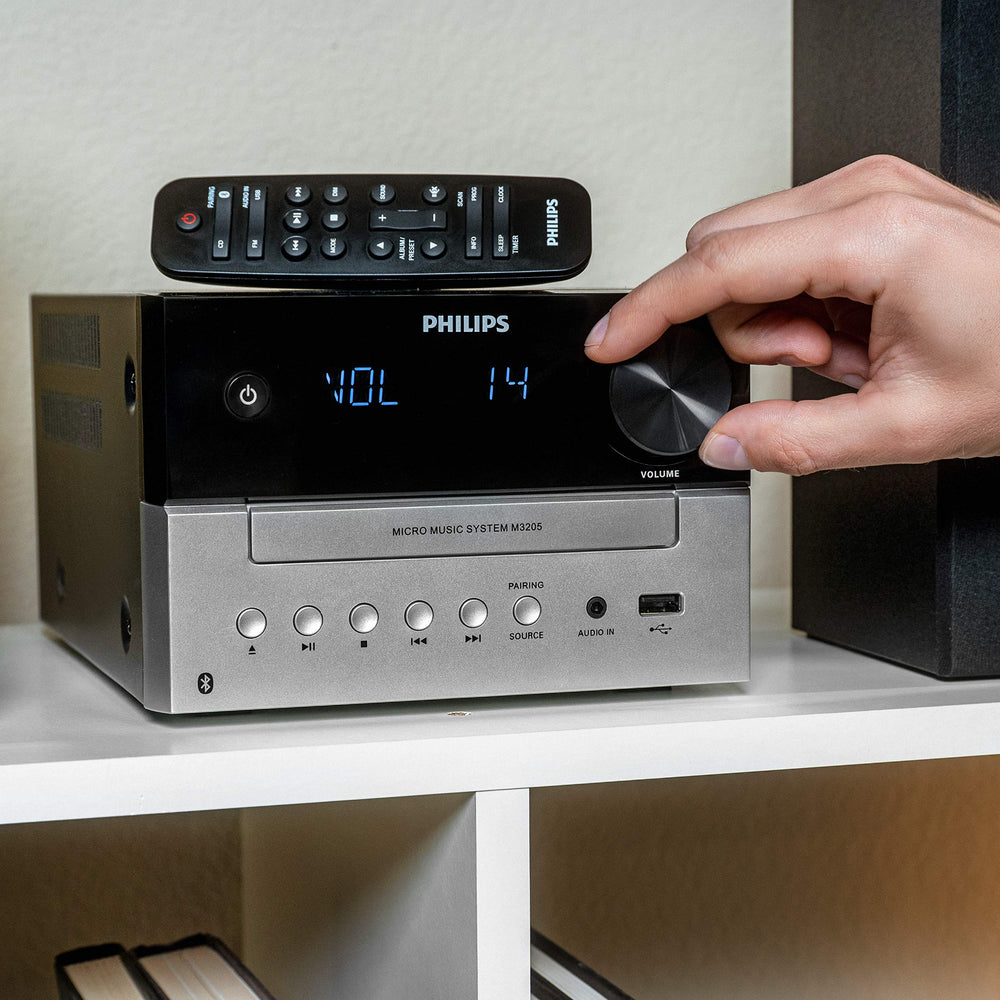 Philips shelf-friendly micro design fits neatly on a shelf or desk.