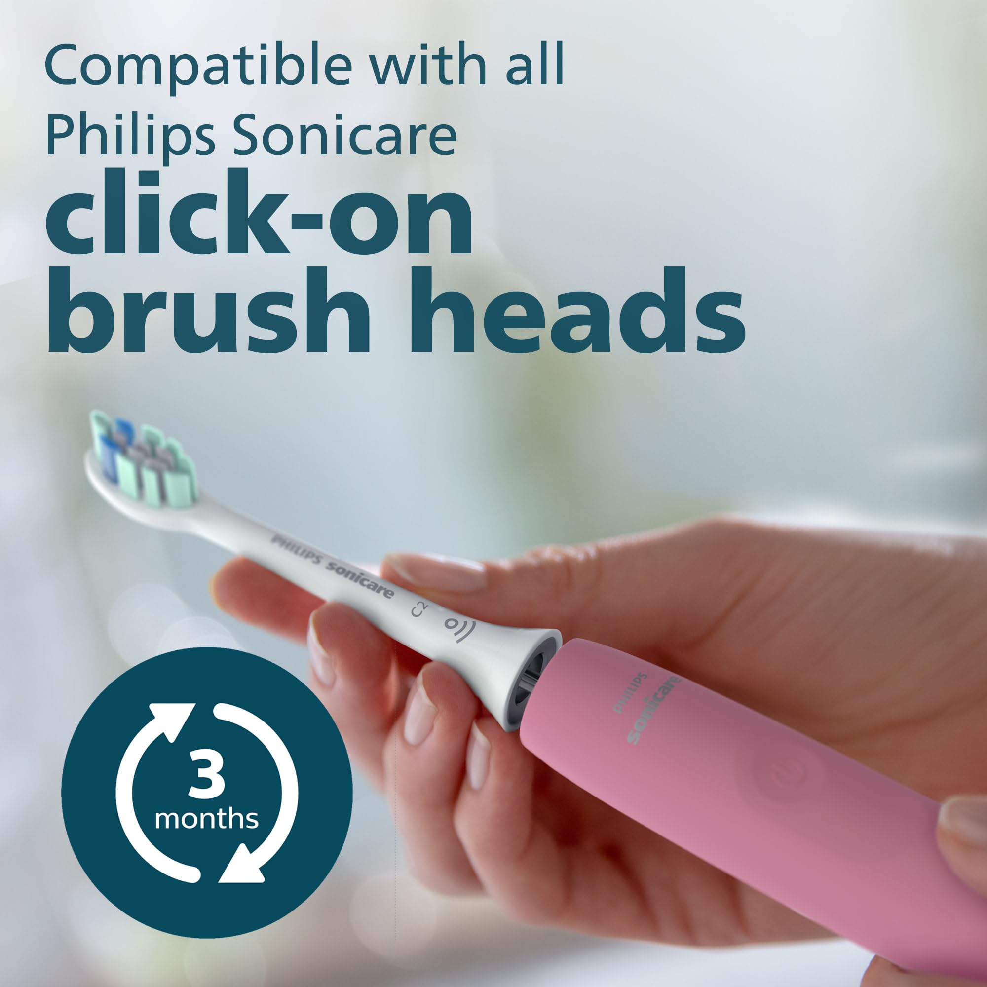 Philips Sonicare 4100 C2 brush head close-up highlights soft bristles.