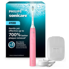 Philips Sonicare 4100 handle closeup showing ergonomic white design for comfortable brushing.
