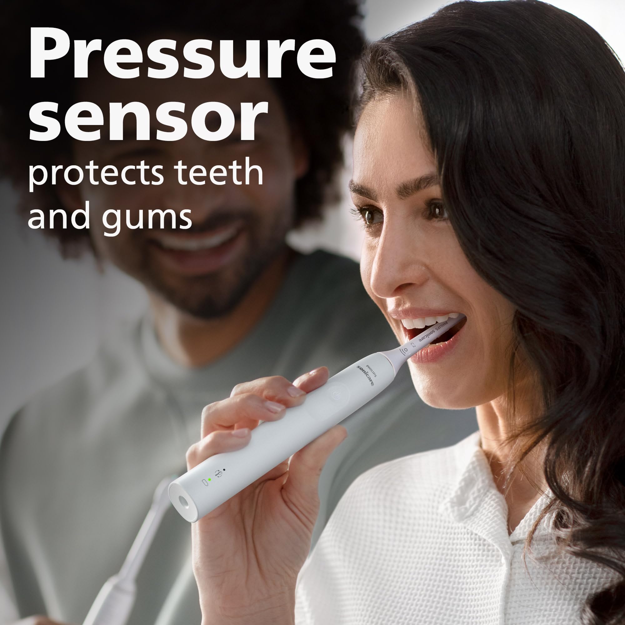 Philips Sonicare 4100 timer and QuadPacer guiding a two-minute routine.