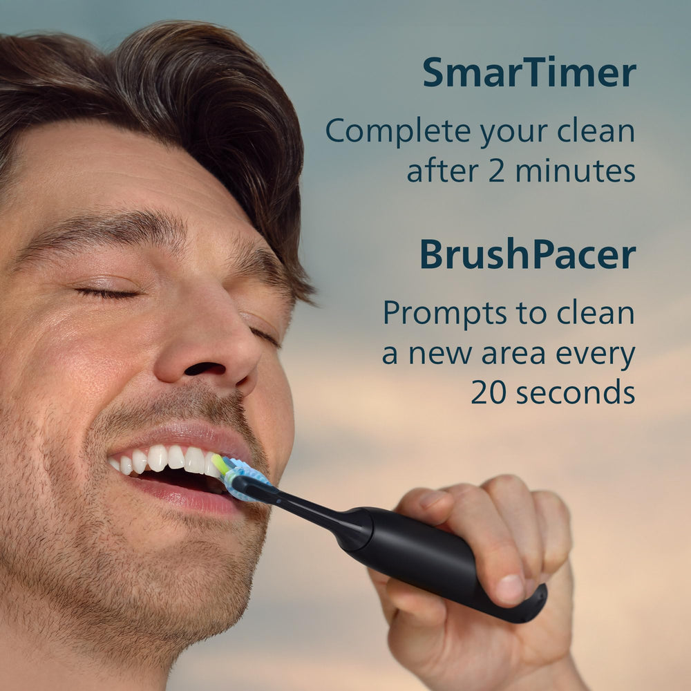 Philips Sonicare 5900 Series BrushPacer and SmartTimer guiding brushing coverage.