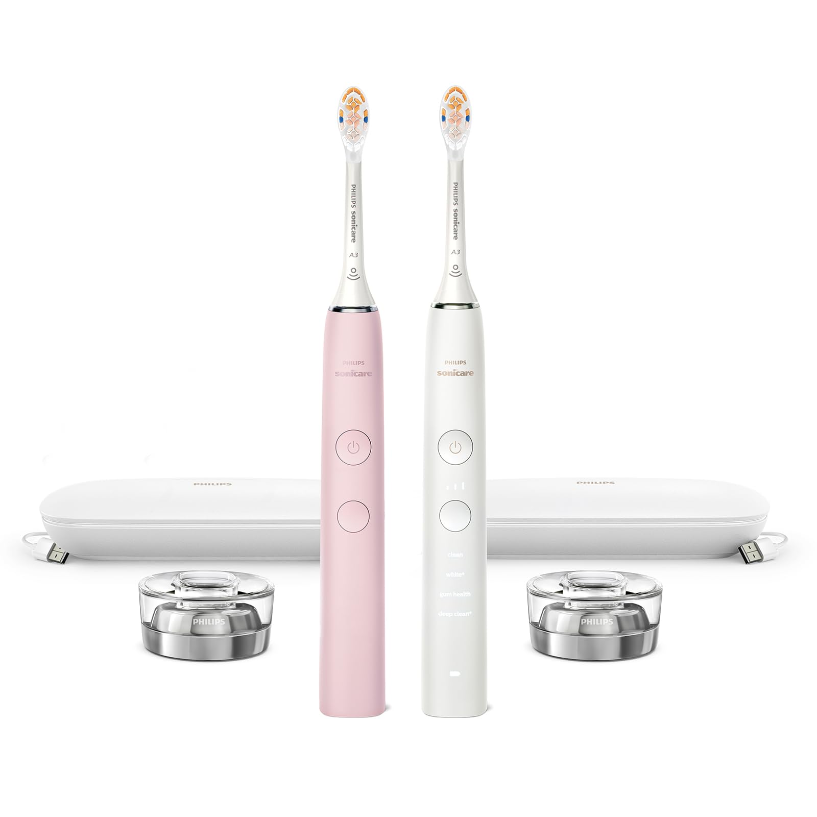 Philips Sonicare DiamondClean Connected toothbrush pink and white front view for premium cleaning