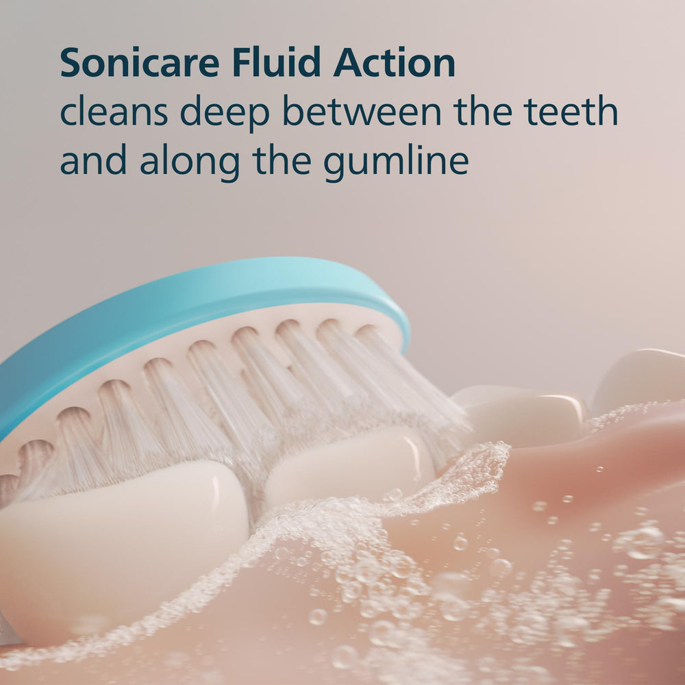 Philips Sonicare for Kids 7+ Fluid Action technology close-up demonstrates deep cleaning between teeth