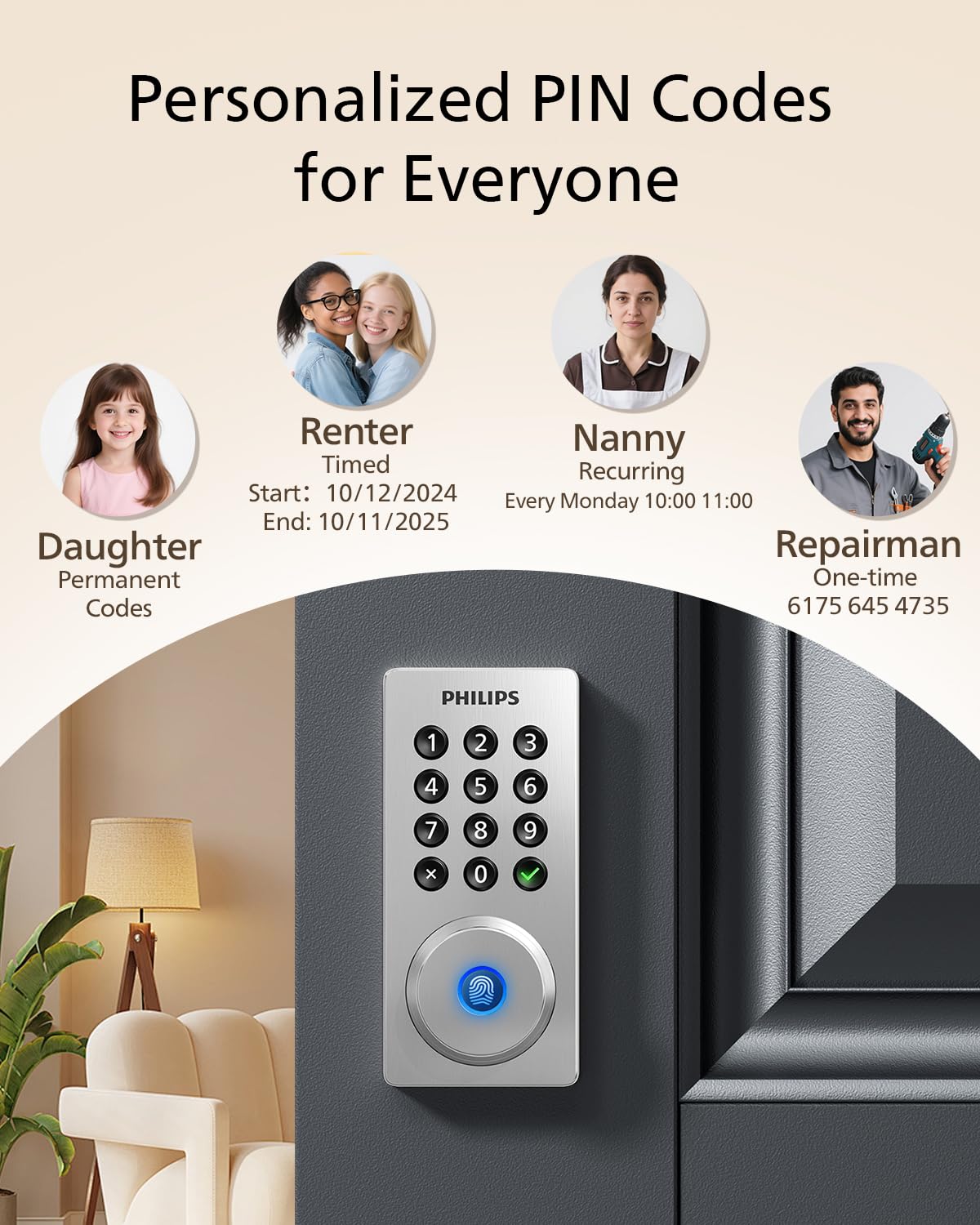 Philips Wi‑Fi door lock auto-lock feature for security.