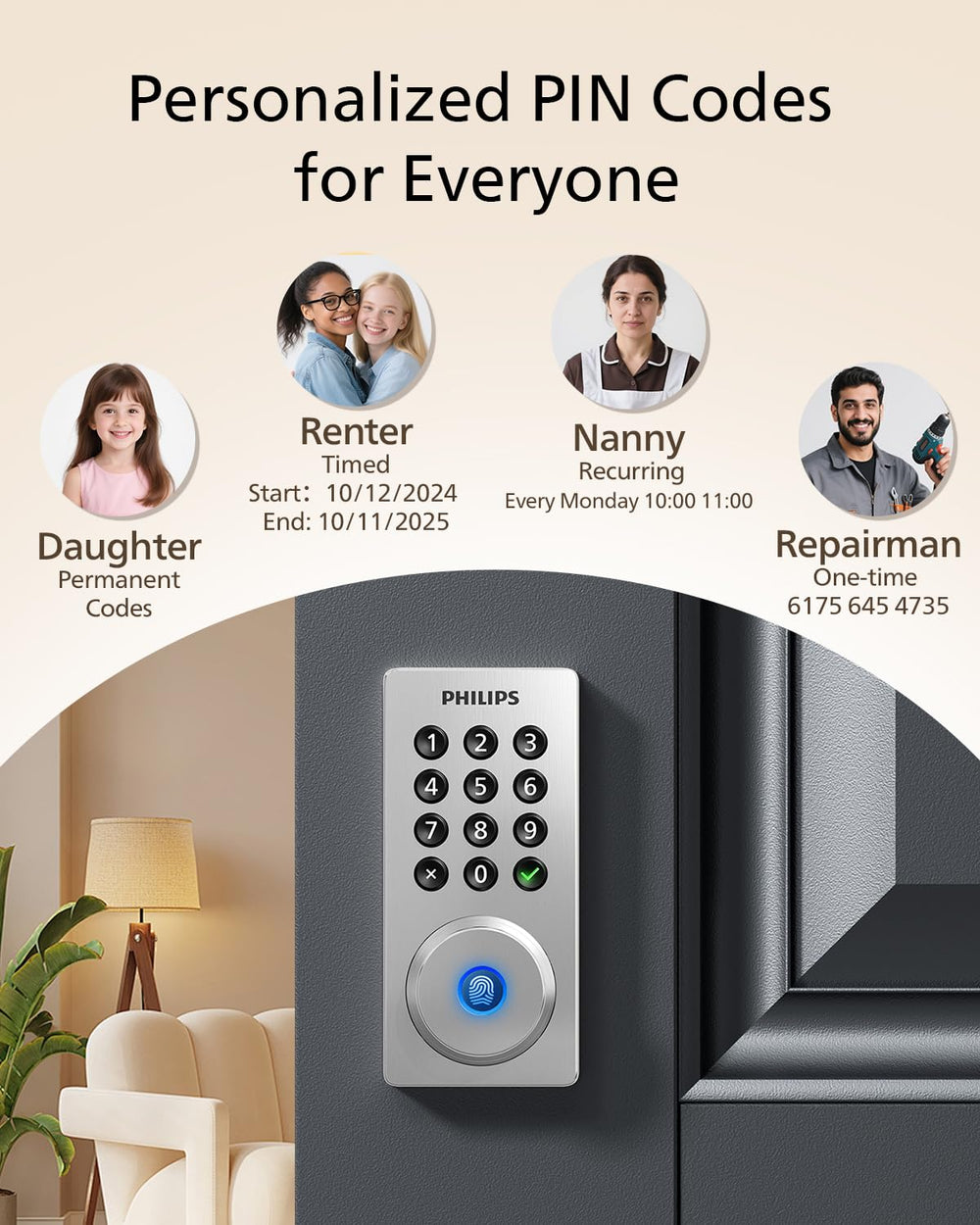 Philips Wi‑Fi door lock auto-lock feature for security.