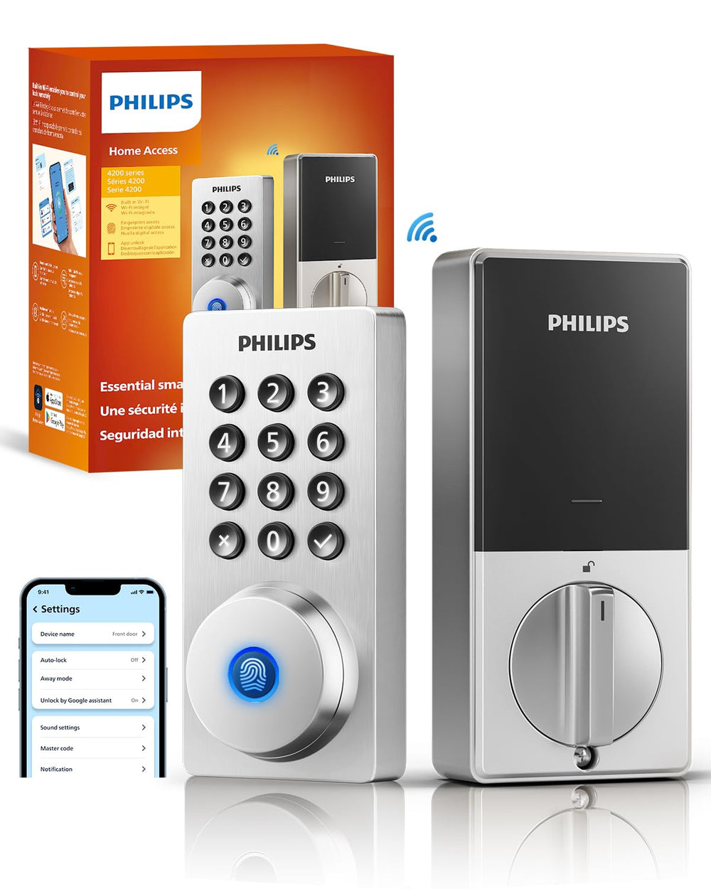 Philips Wi-Fi door lock front view for easy, secure entry.