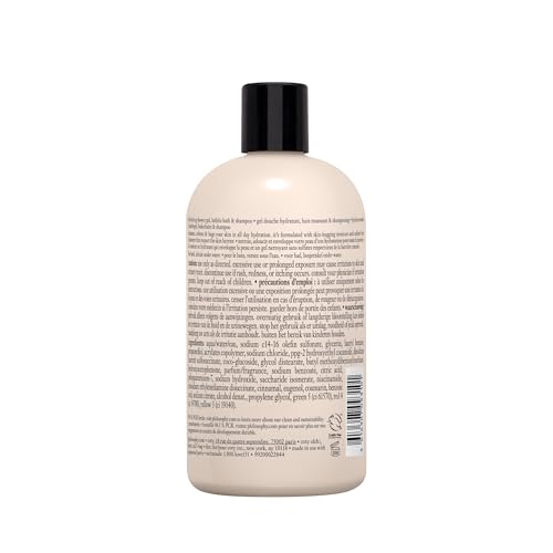 Philosophy Cinnamon Bun Shampoo label with ingredients suggesting daily nourishing use.