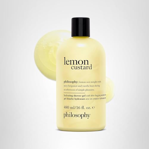 Philosophy Lemon Custard Shower Gel bathroom scene evokes self-care rituals at home.