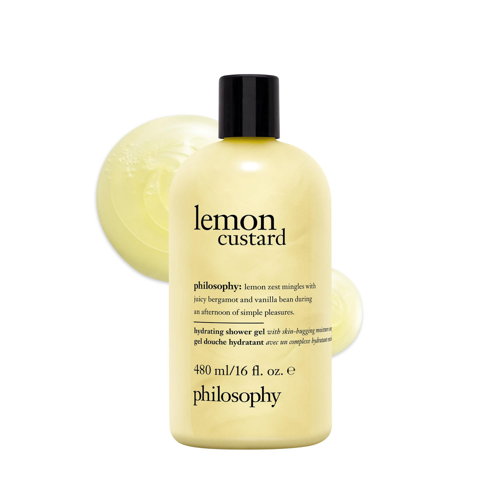 Philosophy Lemon Custard Shower Gel bottle with creamy cleansing and hydration.