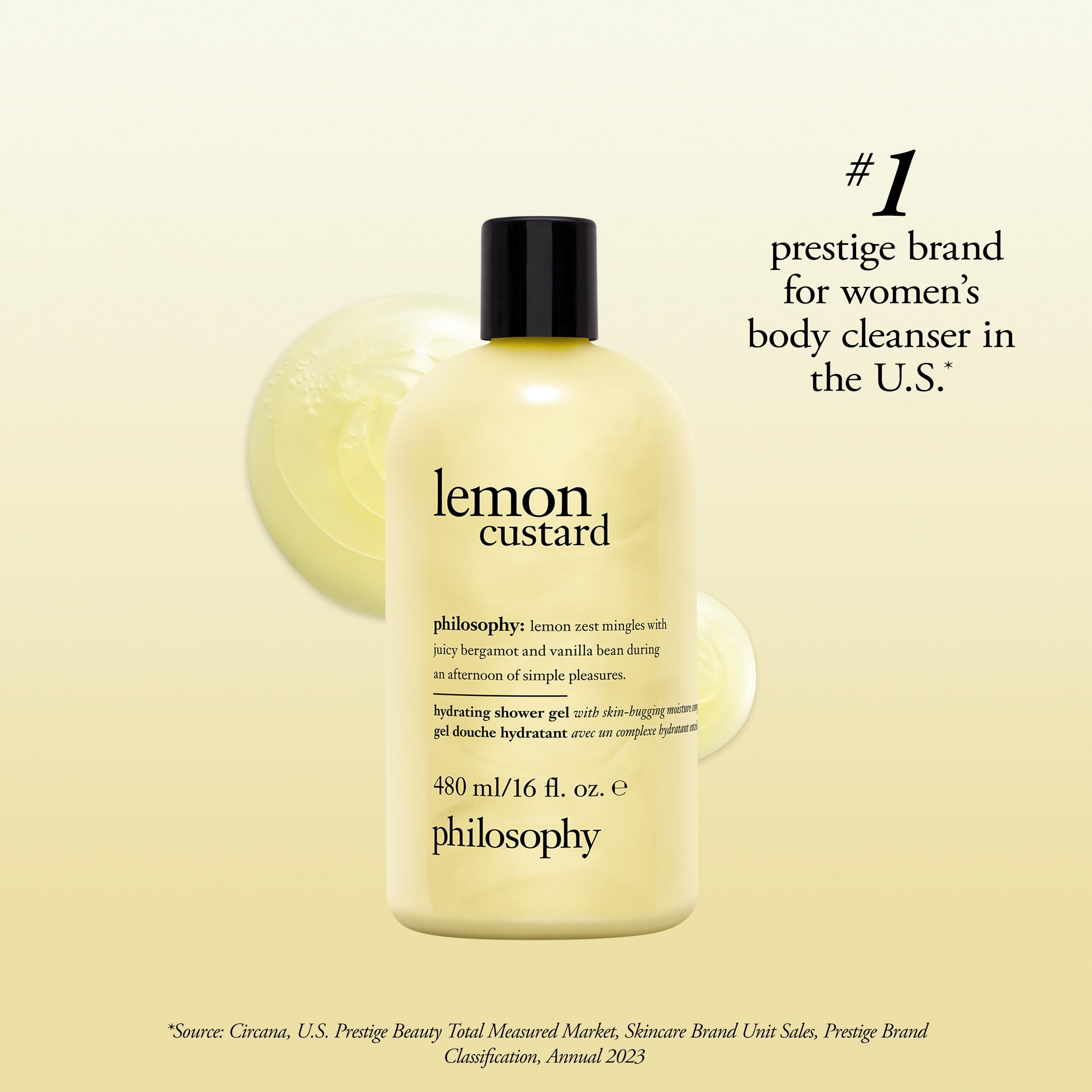 Philosophy Lemon Custard Shower Gel moisture barrier feature demonstrates gentle cleansing without film.